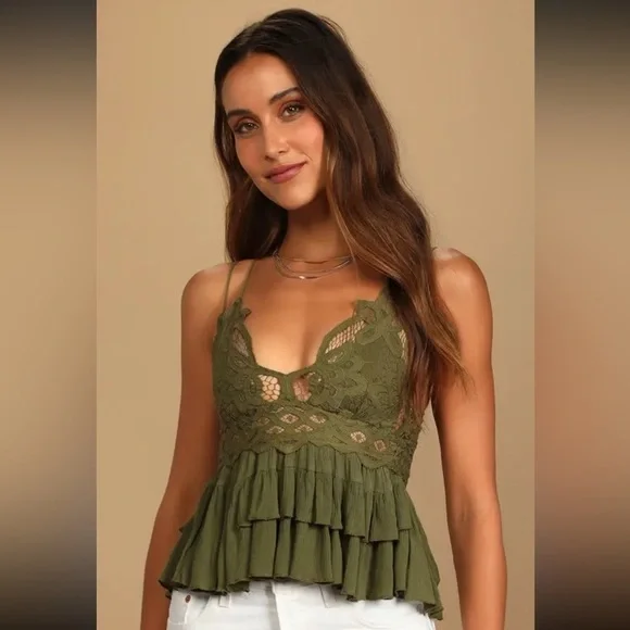 🌿 Intimately Free People Adella Cami in Olive Sparrow Green | Size Large (L) - Picture 2 of 10